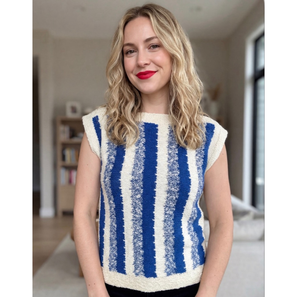 Unbranded White Blue Striped Knit Top S
